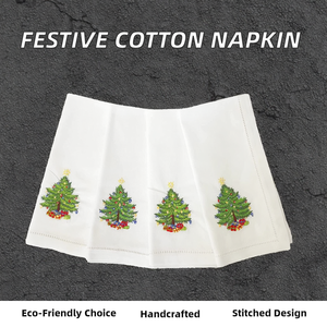 Handmade Embroidered Modern Sustainable Customizable Cotton Square Napkin 18x18inches Restaurant Use <b>Christmas</b> <b>Tree</b> Airplane XMC - Product Image 2