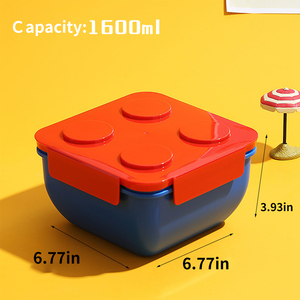 Boîte à lunch créative style blocs de construction Deux compartiments détachables sans BPA Passe au <span class=keywords><strong>lave</strong></span>-<span class=keywords><strong>vaisselle</strong></span> Boîte à bento pour enfants - Product Image 5