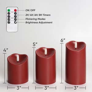 Bougies Pilier LED sans Flamme à Piles en Paraffine Bourgogne <span class=keywords><strong>avec</strong></span> Télécommande et Minuteur, Décoration de Noël et d'Halloween en Plastique - Product Image 5