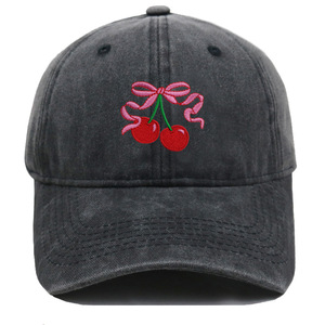 Gorra <span class=keywords><strong>de</strong></span> Béisbol <span class=keywords><strong>de</strong></span> Algodón Lavado Vintage Personalizada al por Mayor, Gorra <span class=keywords><strong>de</strong></span> Papá con Lazo Rosa Cereza Bordado - Product Image 1