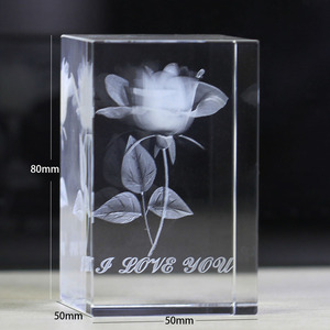 Vendita calda colorato K9 cubo di cristallo fiori di rosa Souvenir 3d incisione Laser cubo di Rose con luce a Led - Product Image 5
