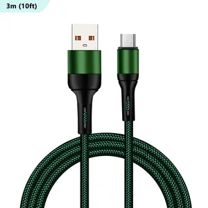 超长尼龙编织10英尺USB C充电器电缆C型快速充电三星S21 S20 S10华为小米
