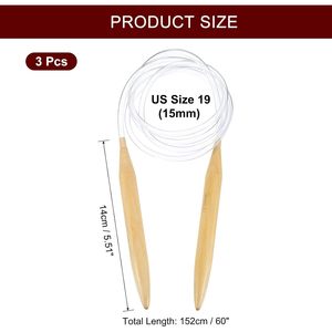 Aiguilles à tricoter circulaires HARFINGTON 15,0 mm, taille US 19, câble rond en bois de 60 pouces pour projets DIY faits à la main - Product Image 2