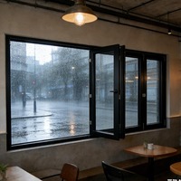 Fenêtre pliante en aluminium à double vitrage en verre trempé noir résistant aux impacts et aux ouragans