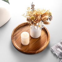 Vente flash, plateau alimentaire en bois d'acacia massif pas cher, plateau de service pour fruits et gâteaux, assiette ronde en bois d'acacia pour café et dessert