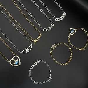 Set di Gioielli Collana e Bracciale in Acciaio Inossidabile con Zirconi Completamente Incastonati, Design Occhio Malvagio e Olio Gocciolante a Naso di Maiale, Stile Transfrontaliero Europa America - Product Image 1
