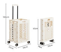 Chariot de rangement pliable en PP à grande capacité (65L) pour voiture, maison, dortoir, extérieur, portable, pour le shopping, avec roulettes droites