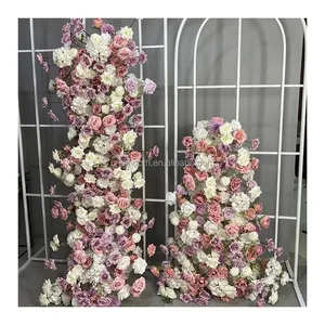 Wedding ivory light purple pink rose flower panel party event decoration artificial lila flower row for wedding arch