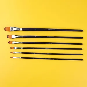 Lot de 6 pinceaux bicolores en nylon, forme <span class=keywords><strong>noisette</strong></span>, manche long en bois, pour aquarelle, gouache, huile, acrylique – Outil d'art et fournitures artistiques - Product Image 5