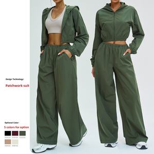 Ensemble <span class=keywords><strong>de</strong></span> cyclisme et <span class=keywords><strong>de</strong></span> <span class=keywords><strong>randonnée</strong></span> : Veste décontractée coupe-vent à capuche et pantalon, manches longues, protection solaire, vêtements <span class=keywords><strong>de</strong></span> sport zippés, coupe courte - Product Image 1