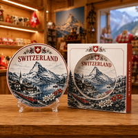Assiette décorative en céramique souvenir de Suisse, motif train, edelweiss, paysage alpin, lac, pour assiette en céramique, personnalisation OEM ODM, vente en gros