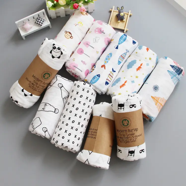 Wholesale Soft Double Layer Organic Pure Cotton Muslin Muslim New Born Baby Newborn Receiving Swaddle Blankets For Kids
