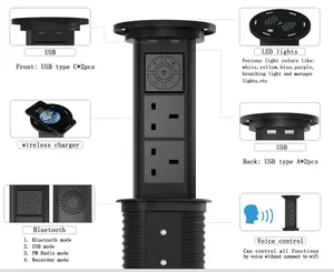 Desain baru kontrol suara bermotor Smart Pop Up soket mebel dapur kantor Worktop Counter Top Pop Up Outlet dengan Speaker