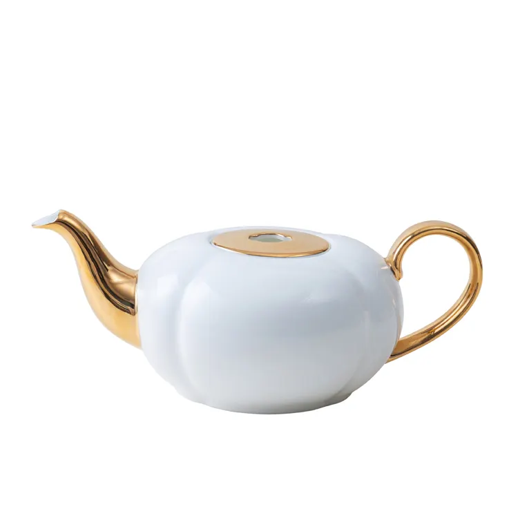 Conjunto de chá de porcelana elegante, conjunto de 7 peças de chá de porcelana com decoração de ouro, pote de cerâmica e copo