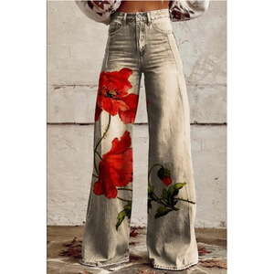 Jeans en denim droit à coupe régulière pour femmes européennes et américaines, best-seller 2025, <span class=keywords><strong>avec</strong></span> un motif floral 3D aux couleurs bonbon - Product Image 5