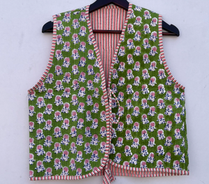 Hecho a mano Floral bordado ecológico transpirable algodón cuello en V Casual invierno cálido Chaqueta corta sin mangas para mujeres acolchado - Product Image 1