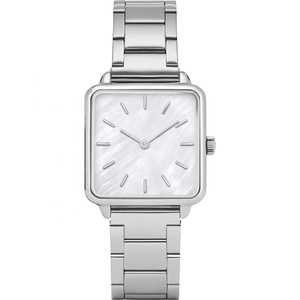 Reloj de acero inoxidable cuadrado de lujo para mujer con caja de aleación de cara de perla Blanca Dorada y movimiento de cuarzo resistente al agua - Product Image 3