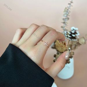 Dylam S925 Cross <b>Adjustable</b> <b>Ring</b> Classic <b>Sterling</b> <b>Silver</b> Dainty <b>Rings</b> Pave Sideways Quality Personalized Cross <b>Ring</b> - Product Image 4