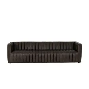 New modern luxury living room full grain leather 3 seat sofa.