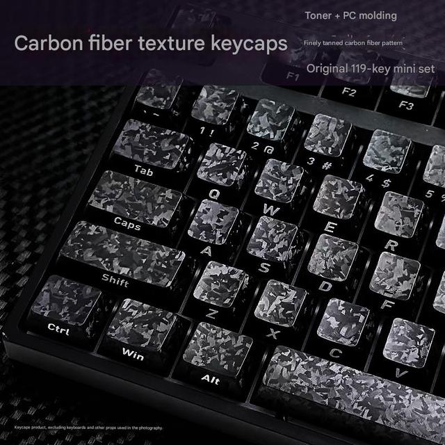 Carbon Fiber Textured Keycaps Carbon Powder PC Molding Side-printed Non-slip New Cherry 119keys Personalized Keycaps