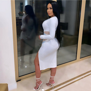 2021 vestido sexy un pezzo patchwork aderente fessura midi vestito club <span class=keywords><strong>abbigliamento</strong></span> donna - Product Image 5