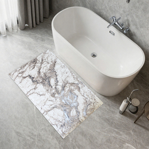 Tapis de bain et de douche Elvin Luxury Ecru/Beige/Argent en coton recyclé jacquard à motif abstrait, pour la maison et l'hôtel, 60x100cm, fabriqué en Turquie - Product Image 1