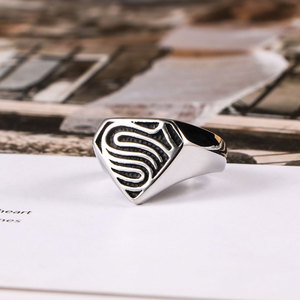 Punk Retro Superman <b>Ring</b> For Men Stainless Steel Shield Shape Jewelry Gift SA931 - Product Image 4