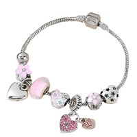 Bracelet perlé DIY tendance en acier inoxydable avec perles à grand trou motif fleur d'amour, accessoires de bijoux pour femmes