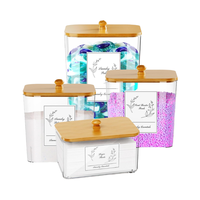 3 packs de grands bocaux en plastique au design moderne rectangulaire pour le stockage des détergents de la buanderie.