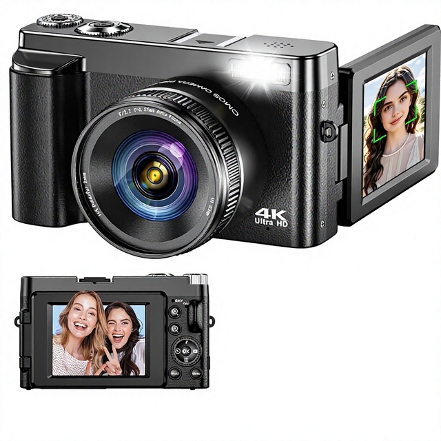 4K 64MP Digital Camera Autofocus 16X Optical Zoom 3" 180 Flip Screen CMOS Sensor EIS WiFi Vlogging Compact Travel Camera for
