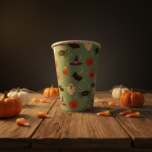 Vasos Desechables de Papel para Fiestas de Halloween y Acción de Gracias, 12 oz, Diseño Bonito (Murciélagos, Fantasmas, Calabazas), Juego de 8, Verde <span class=keywords><strong>Pastel</strong></span>, Multicolor - Product Image 5