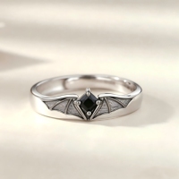 Bague Zircon Aile d'Ange/Démon ZG, Légère et Gaufrée, Bijou Fantaisie Gothique Tendance