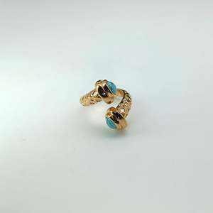 Fashion <b>Rings</b> PVD Gold Plated 316L Stainless Steel Turquoise Stone <b>Adjustable</b> Band For Women Men Jewelry - Product Image 1