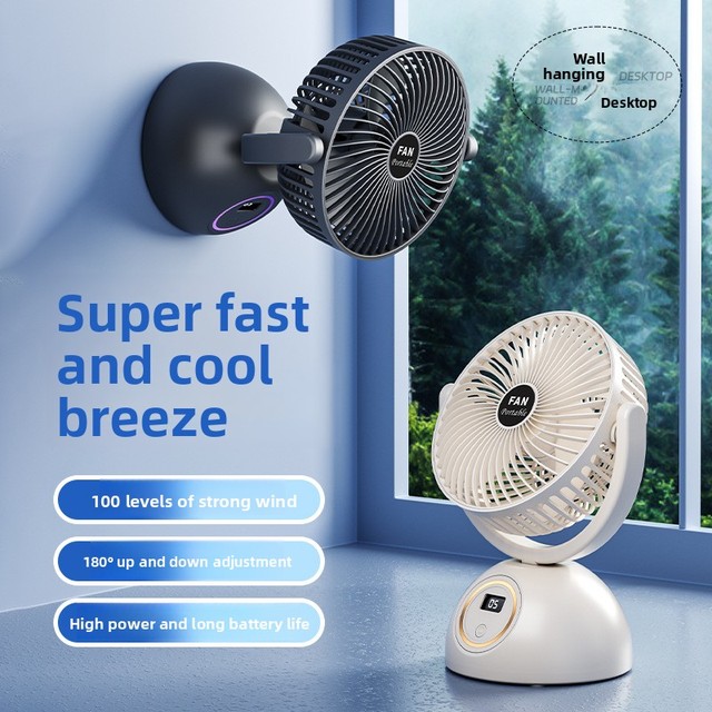 New Desktop USBCharged Quiet Portable Electric Fan Strong Wind Brushless Motor Digital Display 3-6H Runtime for Student mini fan
