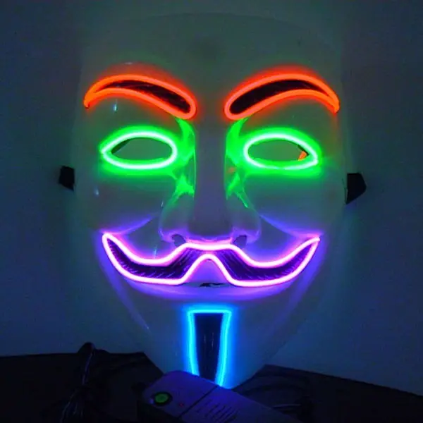 Pvc Mask Halloween Costume V Vendetta El Wire Led Light Up Anonymous Led Mask