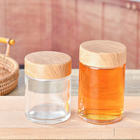 Bocaux de conservation en verre transparent avec couvercle en bois, récipients ronds pour miel, bocaux en verre hermétiques pour confiture, crème, épices