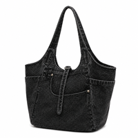 Vintage Gewaschene Denim-Tragetasche Große Kapazität Laptop-Schultertasche Mehrere Taschen Lässige Reise-Arbeits-Jeanstasche mit Individuellem Logo