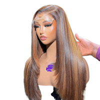 Perruque Lace Frontale 13x4 en Cheveux Humains Ombré Brun Blond Lisse avec Cheveux de Bébé Naturels, Raie Libre, Plusieurs Longueurs, pour Usage Quotidien et Fêtes