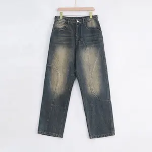 Benutzer definierte hochwertige neue Mode Heavy Distressed Washed Slim Fit Straight Tube Work Jeans für Männer