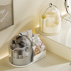 Rotating <b>Makeup</b> Brush Storage <b>Box</b> With Lid Compartmentalized Cosmetic Organizer For Desktop Use Plastic Lightweight Design - Product Image 1