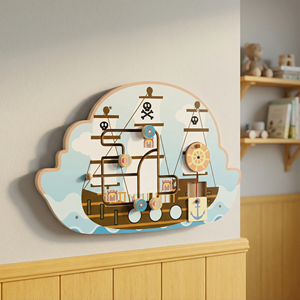 Bateau <span class=keywords><strong>pirate</strong></span> en bois, jouet mural éducatif - Aventure de <span class=keywords><strong>chasse</strong></span> <span class=keywords><strong>au</strong></span> trésor Montessori, interactif, peu encombrant, sûr, non toxique, multi-usages pour - Product Image 1