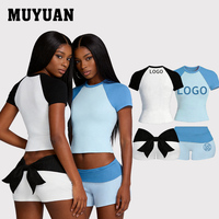 Ensemble 2 pièces élégant et respirant avec logo personnalisé, short à manches raglan courtes et taille pliable