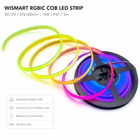 Bande LED COB RGBIC WISMART 12V, 576 LED/m, 5m, 14W, IP67, étanche, adressable, effet de poursuite de couleur, pour bar, KTV, décoration extérieure