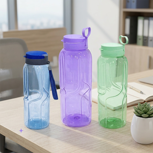 Modern Plastic <b>Water</b> <b>Bottle</b> With Strap Hinged Cap <b>Bpa</b> <b>Free</b> For Office Travel Unisex Purple Green Blue - Product Image 1