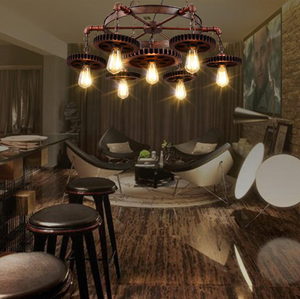 Candelabro Retro para decoración del hogar, <span class=keywords><strong>escalera</strong></span>, rueda dentada <span class=keywords><strong>de</strong></span> madera, Metal, hierro Industrial, comedor, luz colgante - Product Image 3