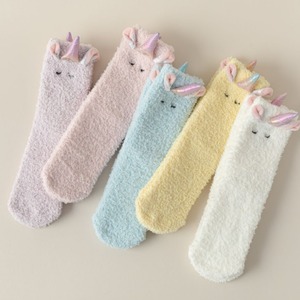 Vớ ấm mùa đông 2025 mới nhất, thiết kế sáng tạo, thủ công, hình tai kỳ lân, thêu hoạt hình, chất liệu lông san hô, kiểu ống, dành cho nữ - Product Image 4