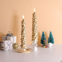 Bougie conique en cire de paraffine LED de Mermei avec télécommande, flamme 3D, motif arbre de Noël, autoportante pour la décoration de la maison et les fêtes