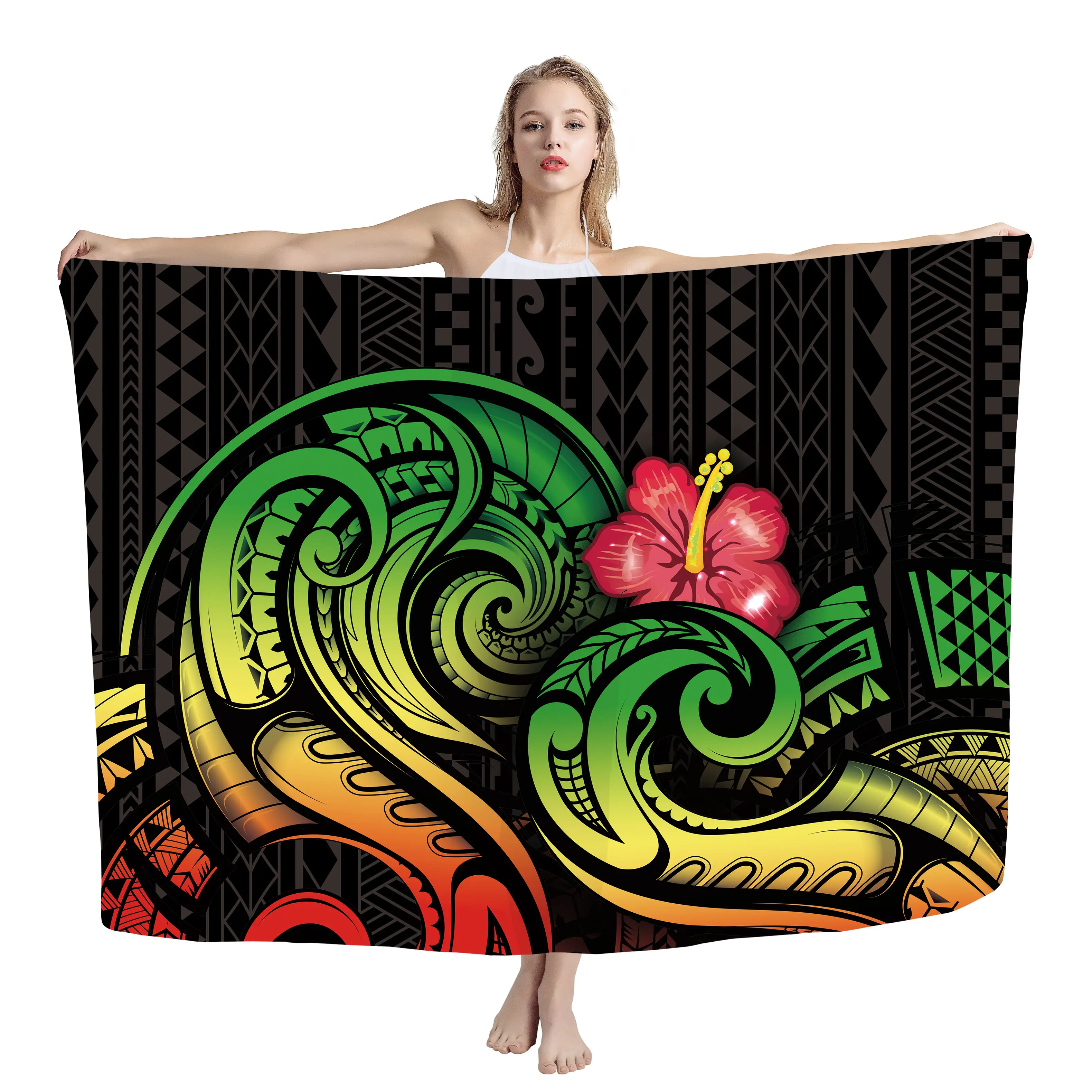 Neue Innovation 100 Polyester 145*115 cm Strand Sarong Schwimmen Frauen Männer Persönlichkeit Stil Hawaiian Laval ava Sarong Großhandel