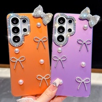 Étui de luxe scintillant avec nœud en strass pour Samsung S25 S26 Ultra, coque de téléphone Bling Bling Diamant Perle A55 A35 A17 A27 A57 A15