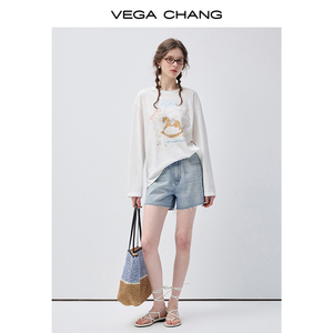VEGA CHANG <span class=keywords><strong>Short</strong></span> en <span class=keywords><strong>jean</strong></span> décontracté à jambe large, taille haute, coupe droite, bleu clair à effet éclaboussures, avec poches symétriques pratiques - Product Image 6
